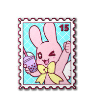 Load image into Gallery viewer, Chirii Boba Cheer Postage Stamp Kofi Pin Club Enamel Pin
