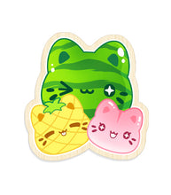 Load image into Gallery viewer, Meowchi Fruit Salad : Watermelon, Pineapple and Lychee Kofi Pin Club Wooden Pin
