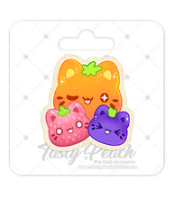 Load image into Gallery viewer, Meowchi Fruit Salad : Orange, Strawberry and Grape Kofi Pin Club Wooden Pin
