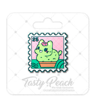 Load image into Gallery viewer, Smiling Cactus Meowchi Postage Stamp Kofi Pin Club Enamel Pin
