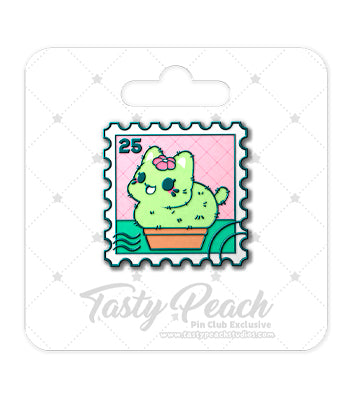 Smiling Cactus Meowchi Postage Stamp Kofi Pin Club Enamel Pin