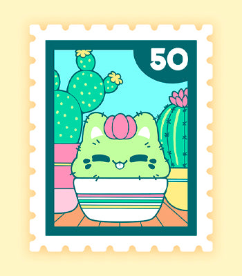 Smiling Cactus Meowchi Postage Stamp Vinyl Sticker