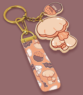 'Pumpkin Forest' Mushroom Wood Keychain - 𝗣𝗿𝗲𝗼𝗿𝗱𝗲𝗿