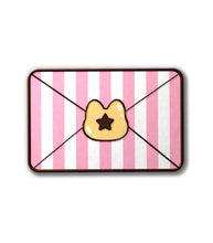 Load image into Gallery viewer, Meowchi Letter w/ Glitter Seal Kofi Pin Club Enamel Pin
