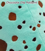 Load image into Gallery viewer, Brown and mint colored narwhal plush with ice cream details and spotted detail on back.
